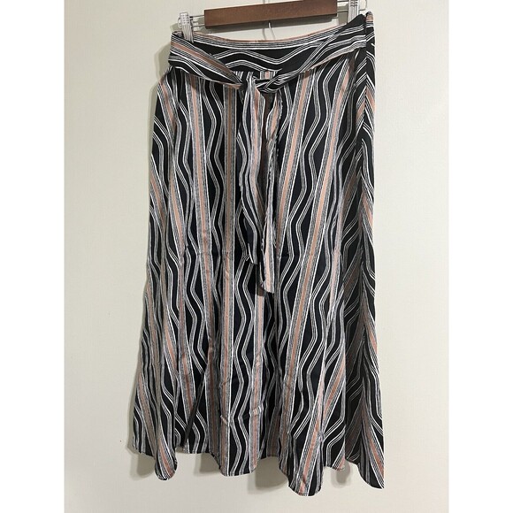 Ann Taylor Skirt Womens Size 6 Black Tan Stripe Cotton Lined Maxi Length - Picture 1 of 7